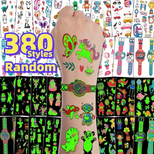30 Sheets of Luminous Temporary Tattoos for Kids - Unicorn, Mermaid, Dinosaur Themes - Image 3
