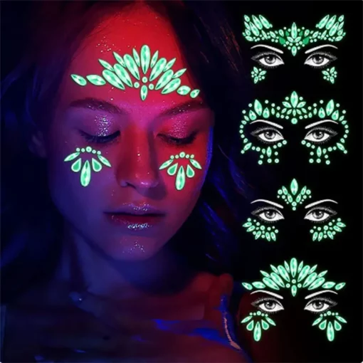3D Glowing Rhinestone Face Stickers - Festive Face Gems and Jewels